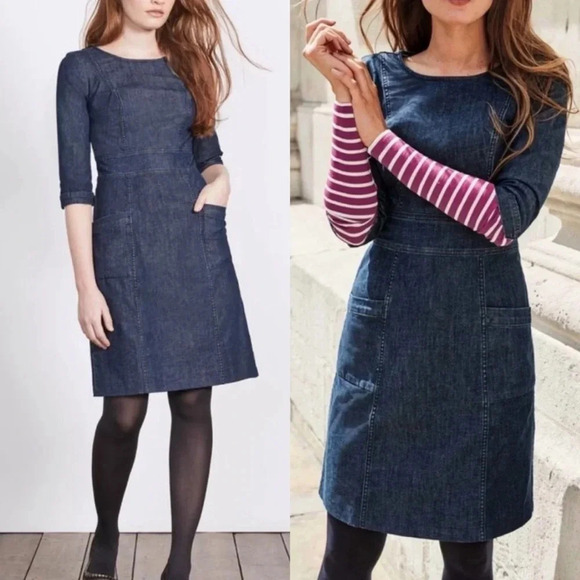 Boden Corinne Black Denim Dress 3/4 Sleeve A-Line Size 4 - Picture 2 of 15